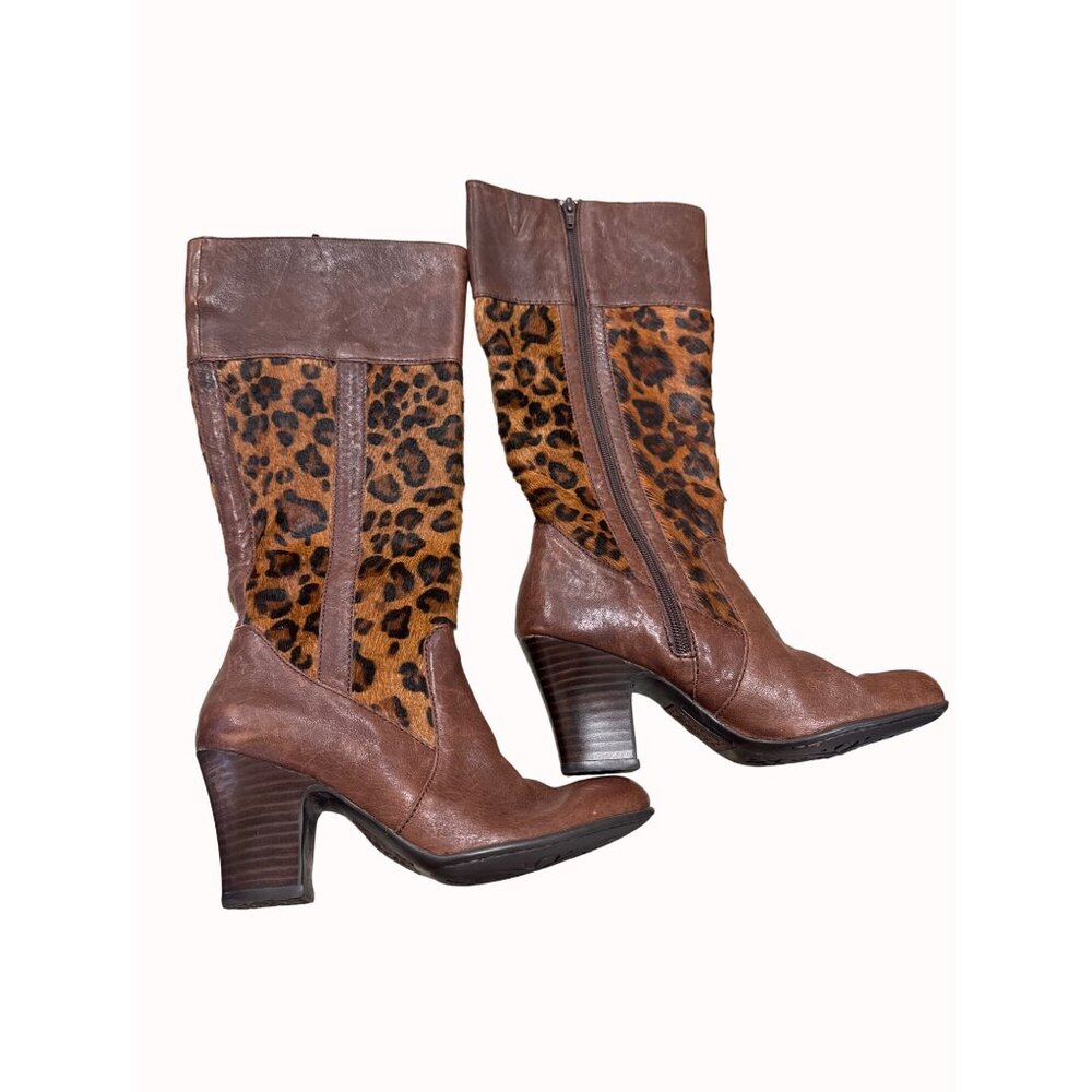 Born women’s brown leather pony hair leopard print boots 6 SkU 4892 - Picture 2 of 13